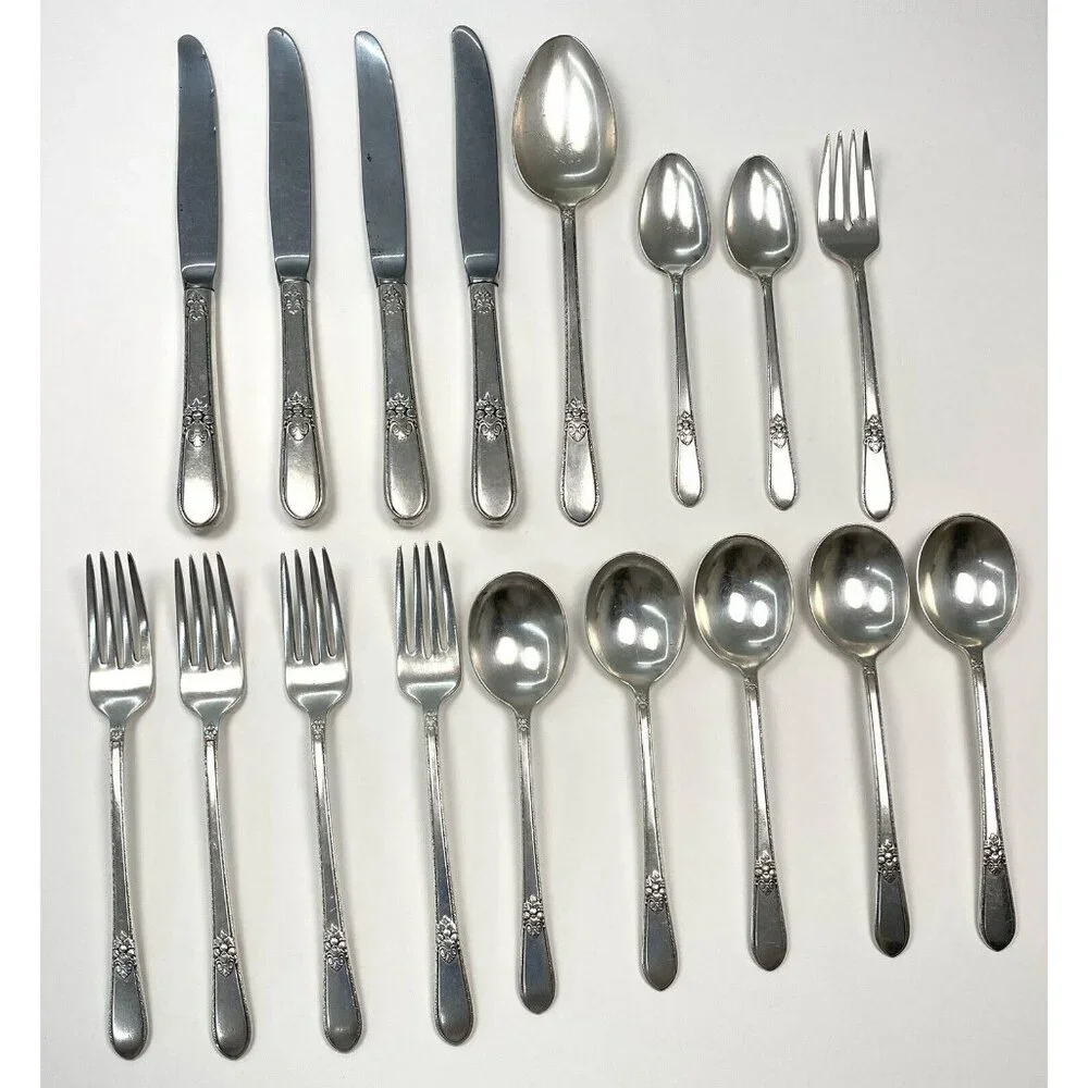 17pc Wm Rogers IS Silverplate MEMORY HIAWATHA Flatware Knives Forks Spoons FLAWS